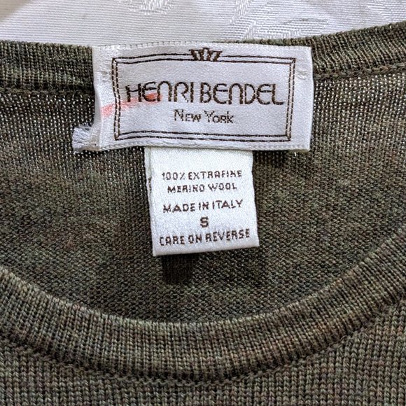 Vintage Henri Bendel Merino Wool Olive Long Tunic Sweater 100% Extrafine Italy - Picture 3 of 4